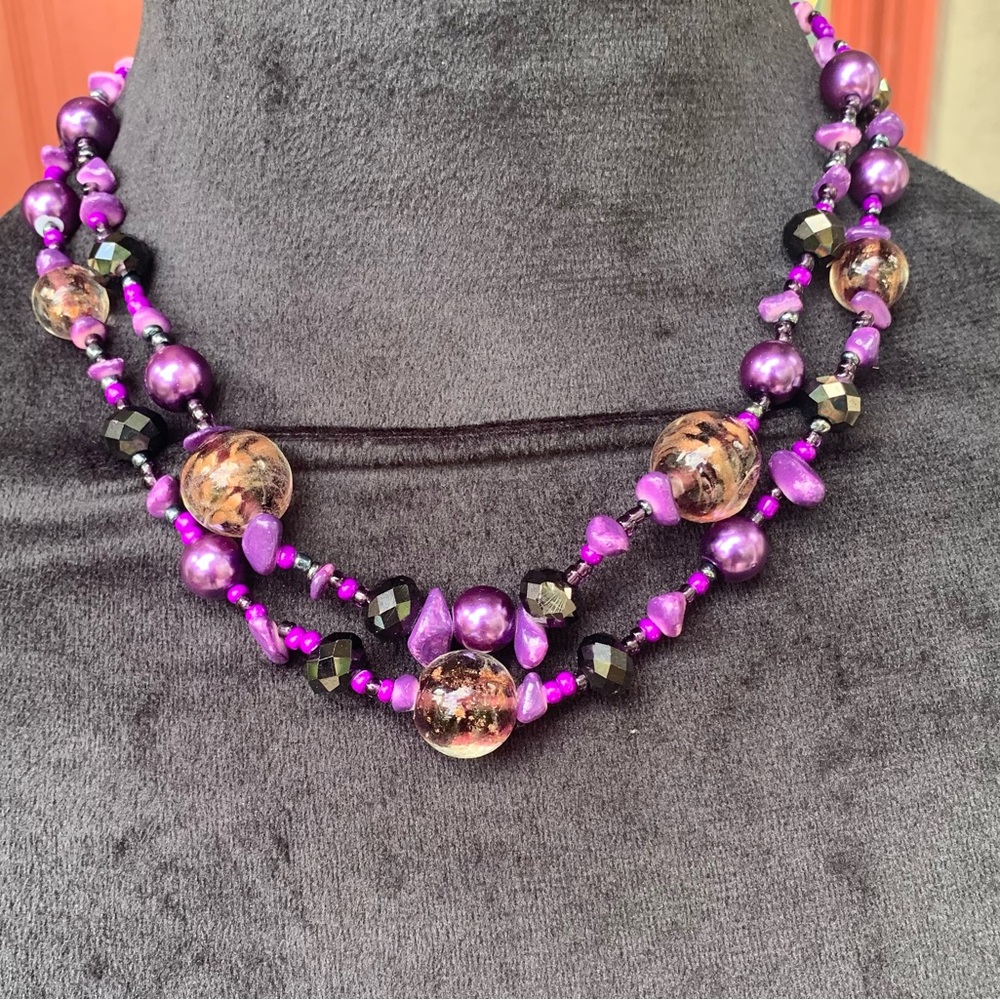 Whimsigoth Eclectic Purple and Black Beaded Necklace